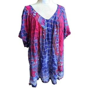 Greater Good Top Women's 3XL Beachy Art to Wear Tie dye Boho Hippie Artsy Tunic